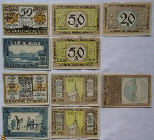 25 & 4 x 50 Pfennig Banknoten Notgeld Stadt Kellinghusen 06.08.1920 (169074)