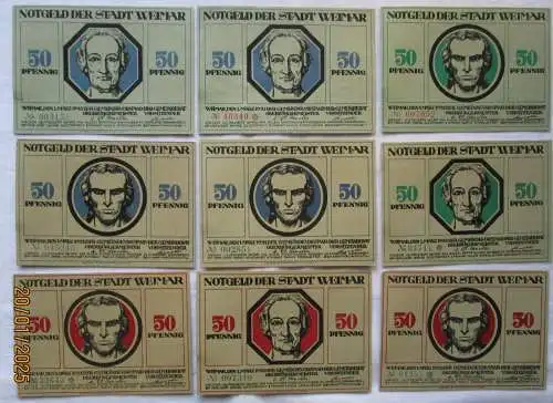 9 Banknoten Notgeld der Stadt Weimar 1921 (136655)
