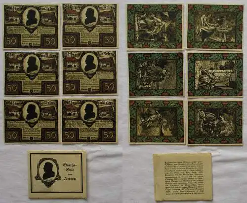 6 x 50 Pfennig Banknoten Notgeld Goethegeld von Artern 1921 OVP (169215)