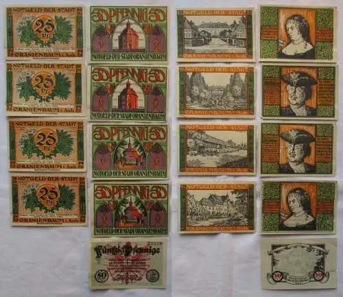 9 Banknoten Notgeld der Stadt Oranienbaum 1922 (160191)
