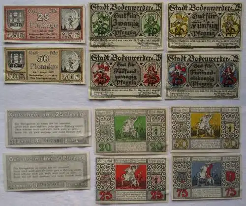 20, 2x 25, 2x 50 & 75 Pfennig Banknoten Stadt Bodenwerder 1919/1920  (168607)