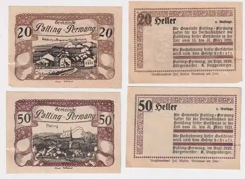 2 Banknoten 20 & 50 Heller Notgeld Gemeinde Palting-Perwang 1920 (169172)