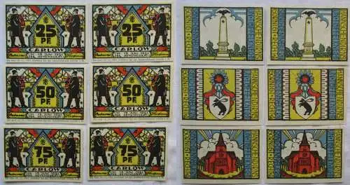 2x 25,50 & 75 Pfennig Banknoten Notgeld Gemeinde Carlow i.M. 1921 (168654)