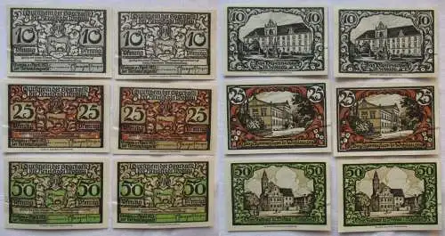 2 x 10, 25, 50 Pfennig Banknoten Notgeld Sparkasse Wohlau 1921 (169141)
