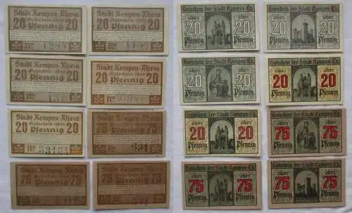 5 x 20 & 3 x 75 Pfennig Banknoten der Stadt Kempen Rhein 1920 (168844)