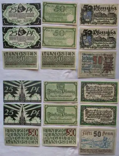 9 Banknoten Notgeld der Stadt Wandsbek 1921 (168839)