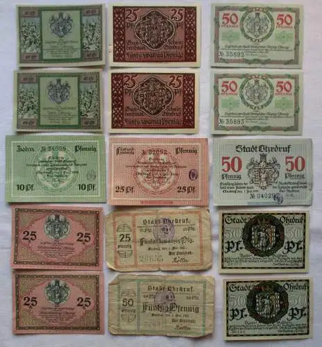 15 Banknoten Notgeld Stadt Ohrdruf 1917-1921 (138064)