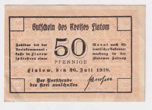 50 Pfennig Banknote NotgeldKreis Flatow Zlotow 26.7.1918 (168719)