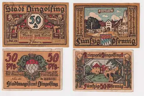 2x 50 Pfennig Banknoten Notgeld Stadt Dingolfing 1918/20 (169115)