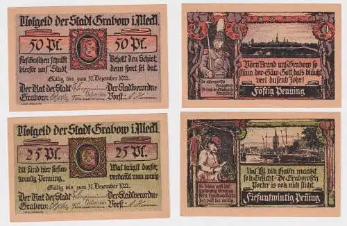25 und 50 Pfennig Banknoten Notgeld Stadt Grabow 1922 (169444)