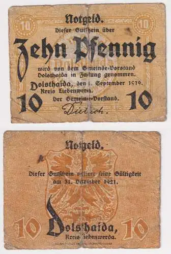 10 Pfennig Banknote Gemeinde Dolsthaida Kreis Liebenwerda 1919 (168594)