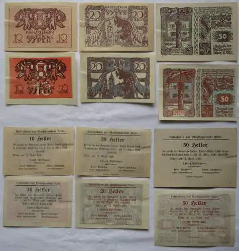 6 Banknoten 10 bis 50 Heller Notgeld Gemeinde Ysper 1920 (168633)