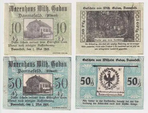 2 Banknoten Notgeld Dannefeld Altmark WarenhausW.Gadau 1.5.1921 (169085)