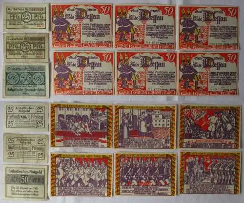 9 Banknoten Notgeld Stadt Dessau 1921 (168583)