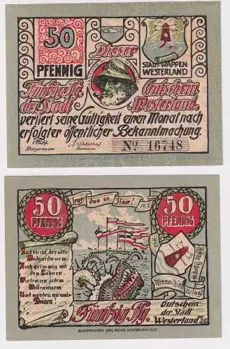 50 Pfennig Banknote Notgeld Stadt Westerland auf Sylt 14.3.1920 (169699)