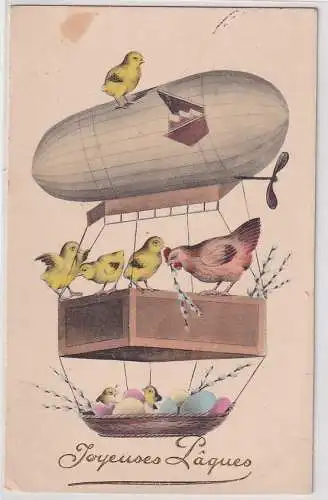 66450 Ak Joyeuses Pâques Glückliche Ostern Küken im Zeppelin 1909