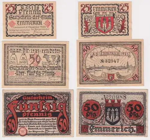 25, 2 x 50 Pfennig Banknoten Notgeld Stadt Emmerich 1918/1920 (169199)