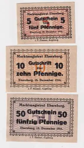 5, 10 & 50 Pfennig Banknoten Notgeld Marktmagistrat Ebersberg 1916 (169128)
