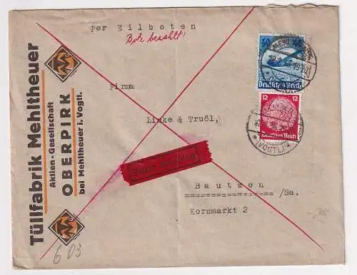 51703 Reklame Brief Tüllfabrik Oberpirk bei Mehlteuer nach Bautzen 1936