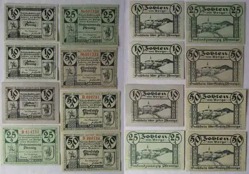 3x10, 2x25 & 3x50 Pfennig Banknoten Notgeld Stadt Zopten am Berge 1919 (168627)