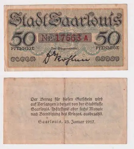 50 Pfennig Banknote Notgeld Stadt Saarlouis 23.1.1917 (169799)