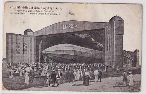 89969 Ak Luftschiff-Halle auf dem Flugplatz Leipzig 1913
