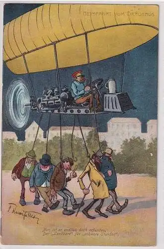 74033 Künstler Ak Humor Heimfahrt vom Bräuhaus mit Zeppelin 1909