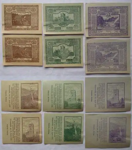 6 x Notgeld 10 bis 50 Heller Banknoten Gemeinde Hinterbrühl 1920 (169171)