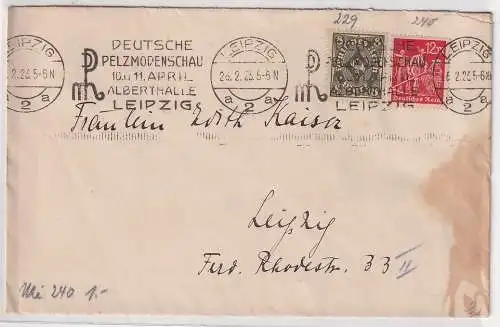 96391 Brief mit Sonderstempel Leipzig Pelzmodenschau Alberthalle 1923