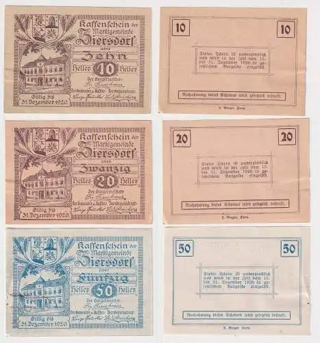 10, 20 und 50 Heller Banknoten Notgeld Marktgemeinde Ziersdorf 1920 (169126)