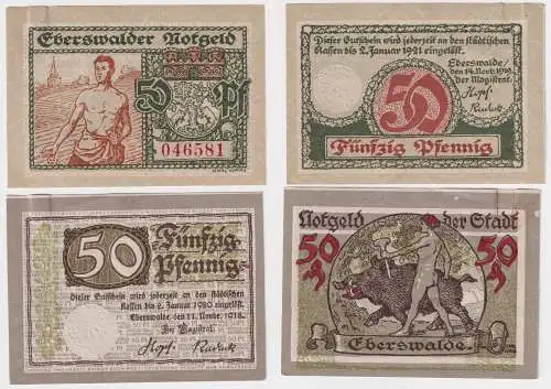 2 x 50 Pfennig Banknoten Stadt Eberswalde 1918/1919  (169086)