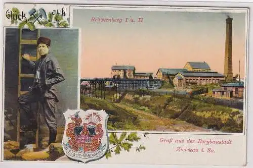 31754 Ak Gruß aus der Bergbaustadt Zwickau in Sa. Brückenberg I U. II 1913