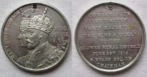 Medaille König Georg V Queen Mary kgl. Besuch Clowne Rural District 1914 /168258