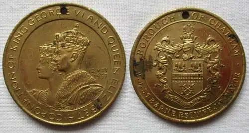 Krönungsmedaille König Georg VI Königin Elizabeth 1937 Borough Chatham (168025)