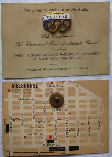 Besucherabzeichen VISITOR Olympische Spiele Melbourne 1956 + Reklame (122530)