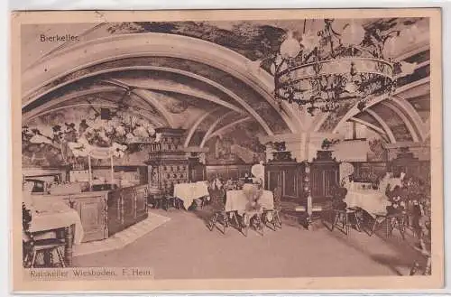 87700 Ak Ratskeller Wiesbaden F. Hein Gastraum mit Gewölbedecke 1912