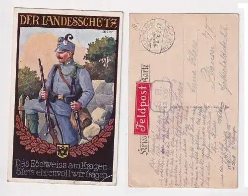54839 Ak Patriotika Der Landesschütz Edelweiss am Kragen ehrenvoll getragen 1916