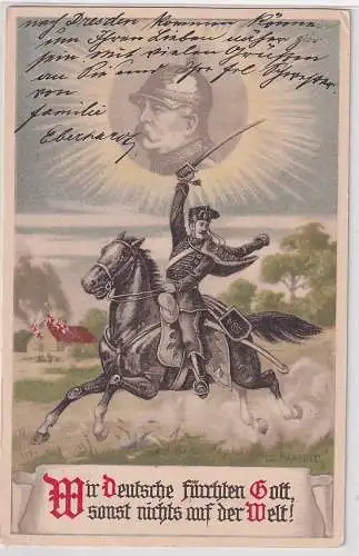 59046 Künstler Ak Franke, G. Porträt Bismarck Husar Wir Deutsche fürchten Gott
