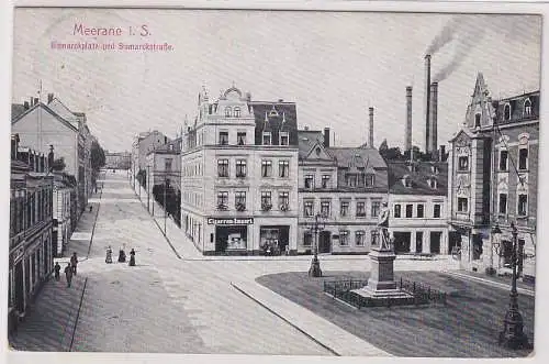 06743 Ak Meerane i.S. Bismarckplatz und Bismarckstraße 1912