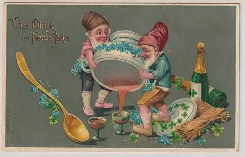 63591 Ak Viel Glück im neuen Jahre Zwerge mit Bowle 1908