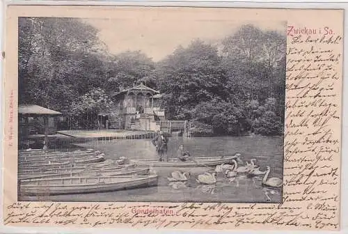 89633 AK Zwickau i. Sa. - Gondelhafen mit Gondolieren und Schwänen 1903