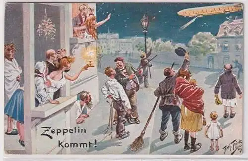 24816 Künstler Ak Arthur Thiele Humor Zeppelin kommt! um 1915
