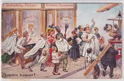 02334 Künstler Ak Arthur Thiele Zeppelin kommt! um 1915