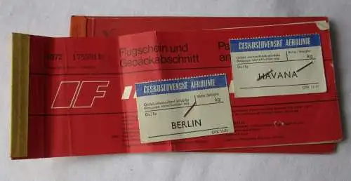 INTERFLUG Flugschein & Gepäckabschnitt Berlin Paris Prag Havanna 1973 (165161)