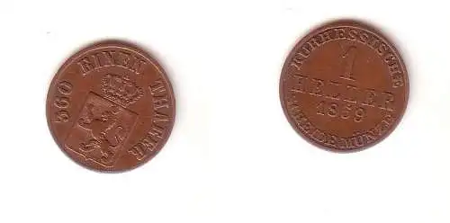 1 Heller Kupfer Münze Hessen Kassel 1859 Variante RR Thaeer statt Thaler