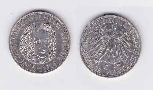 5 Mark Silber Münze Deutschland Gottfried Wilhelm Leibniz 1966 D (108290)