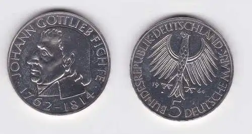 5 Mark Silber Münze Deutschland Johann Gottlieb Fichte 1964 J (103203)