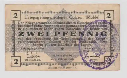2 Pfennig Banknote Kriegsgefangenenlager Golzern Mulde 1.Weltkrieg (138060)