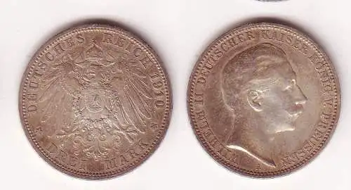 3 Mark Silbermünze Preussen Kaiser Wilhelm II 1910 Jäger 103  (109616)