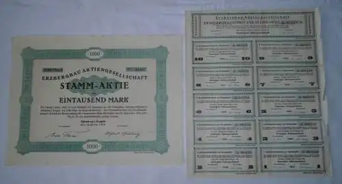 1000 Mark Stamm Aktie Erzbergbau Aktiengesellschaft Altenberg Jan. 1924 (121039)